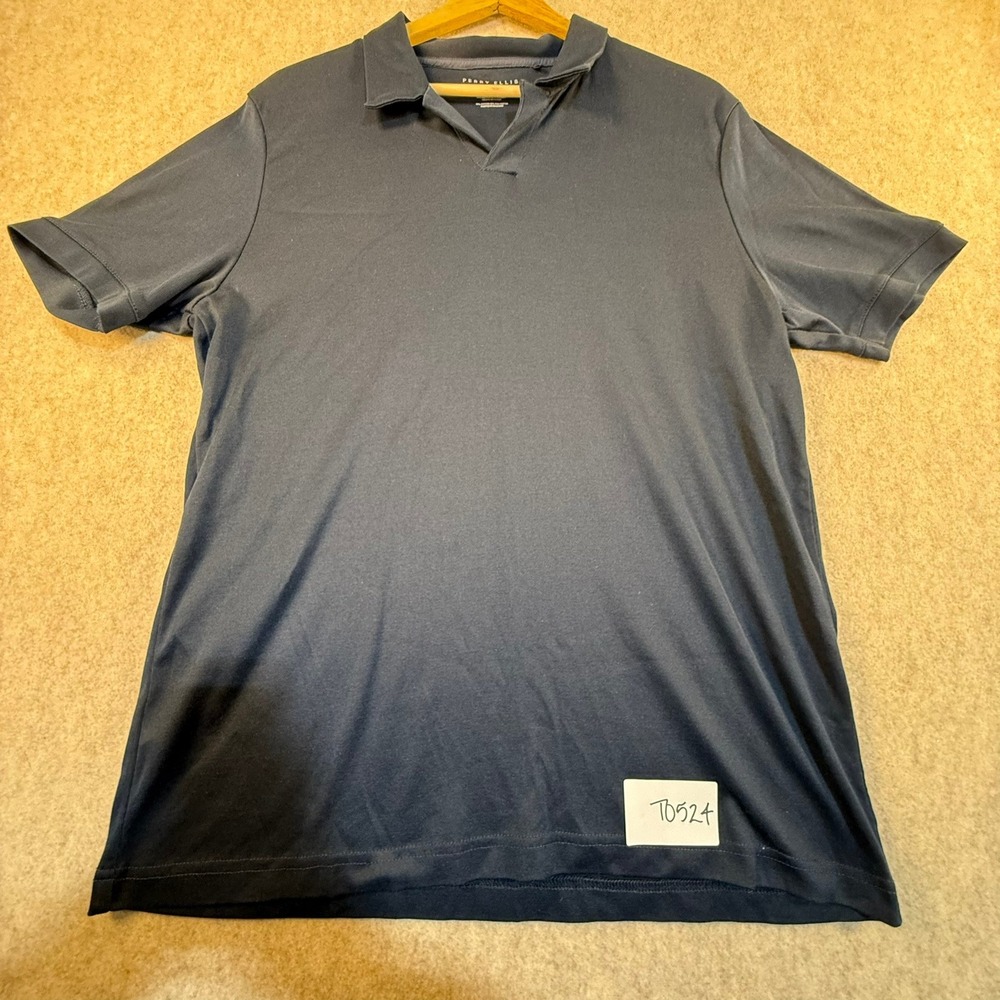 Perry Ellis Mens XL Navy Blue Short Sleeve V-Neck‎ Polo Shirt Cotton Blend T0524